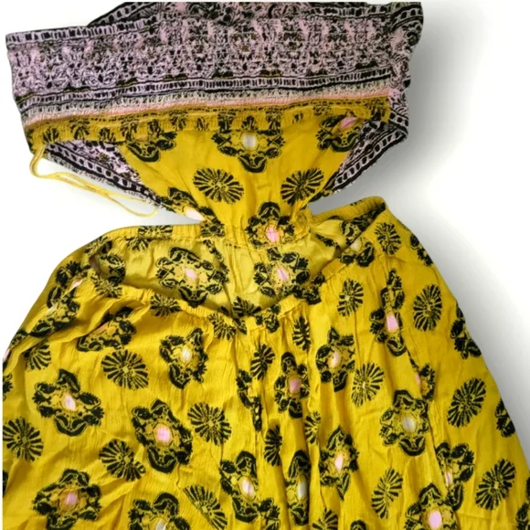 Free People Maribelle Cut-Out Jumpsuit Size Medium Yellow Bohemian Paisley - Picture 8 of 12